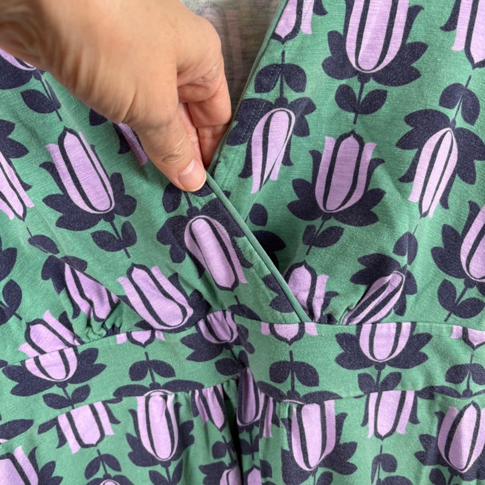 Boden Dress Size 6 Cotton Jersey Green Purple Floral Empire Waist Casual Travel - Picture 4 of 8